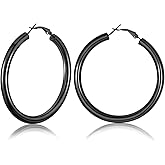 FOCALOOK Hoop Earrings for Women - Lightweight Large Hoops 14K Gold Chunky Earrings Hypoallergenic 5mm Thick Silver Black Hoop Earrings | Custom Name Jewelry 30mm 40mm 60mm 80mm
