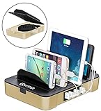 Okra 6-Port USB 2-in-1 Charging Station + Removable Hub Universal Desktop Tablet & Smartphone Multi-Device Hub Charging Dock for iPhone, iPad, Galaxy, Tablets (Gold)