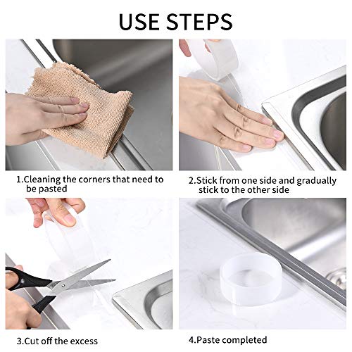 Caulk Strip,Transparent Mildew Proof Tape,Self Adhesive Waterproof Repair Tape for Kitchen Sink Basin Edge Bathtub Bathroom Toilet (1.2inch x 10feet)