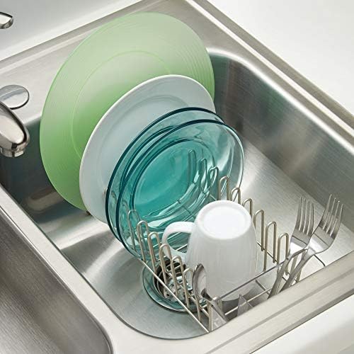 iDesign Classico Metal Dish Drainer Rack with Silverware Drainer for