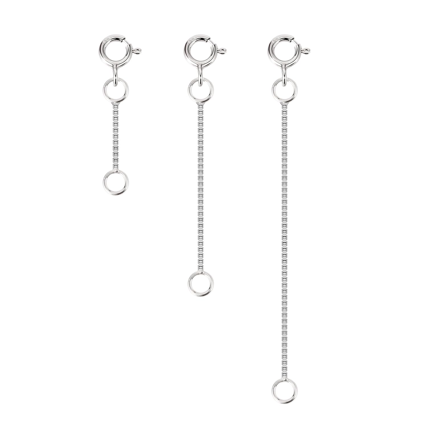 ALEXCRAFT 3Pcs Necklace Extender 925 Sterling Silver Chain Extenders Bracelet Clasp Extension for Jewellery Making Box Chains 0.8mm 1 2 3 Inch