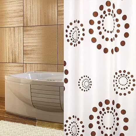 TEXTIL DUSCHVORHANG 240x180 cm WEISS BRAUN KREISE RETRO PUNKTE 240 x 180 INKL. QUALITÄTSRINGE! SHOWER CURTAIN WHITE BROWN CIR