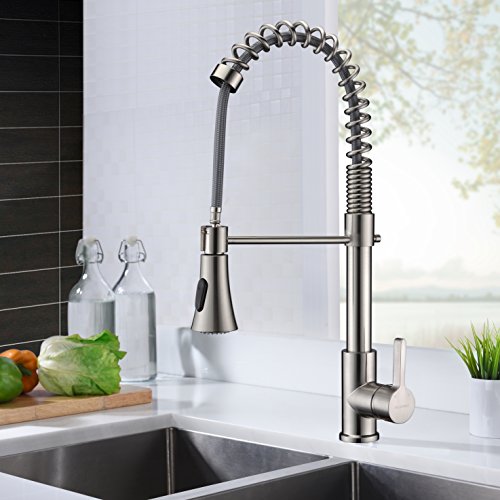 Kitchen Faucet Brushed Nickel Delle Rosa Pre-rinse Spring Durable and Sturdy Single Handle Pull Out Kitchen Sink Faucet