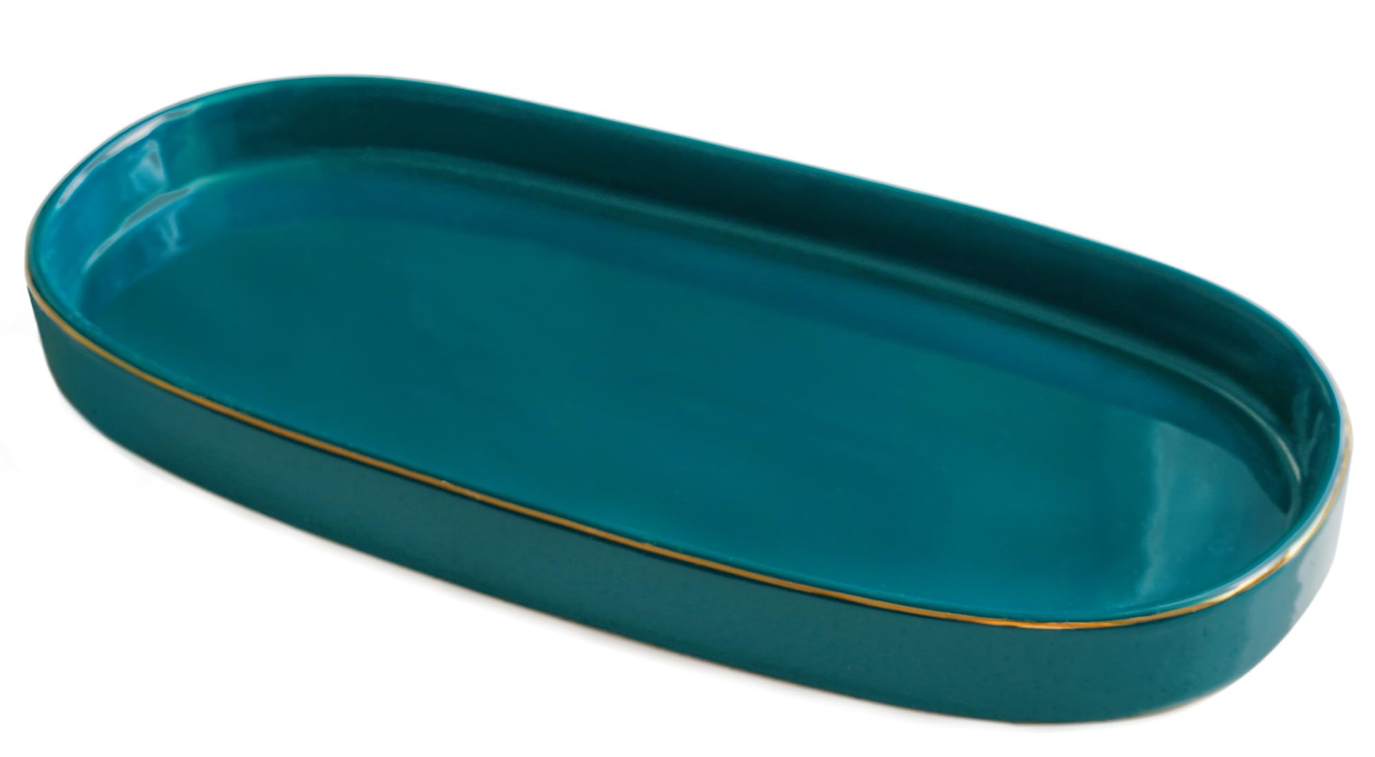 Photo 1 of 10x5 Bathroom Vanity Tray, Oval Ceramic Decorative Perfume Candle Tray for Bathroom/Kitchen Counter, Green