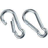 Branded Boards Black & Silver Zinc-Galvanized Heavy Duty Bushcraft Carabiner Spring Snap Clip Link Hooks 200-500lb Load 2, 6 & 12 Packs