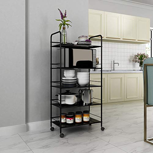 HOMEFORT 5Tier Metal Rolling Utility Cart, 5Shelf Storage Organizer, Wire Shelf Unit with