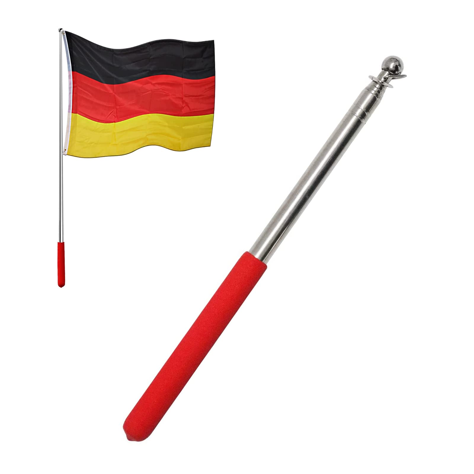 Telescopic Flag Pole, Stainless Steel Tour Guide Flag Pole, Handheld Flag Pole, Lightweight Extendable with Non-Slip Handle, Foldable Flag Pole for Travel Ladder and Pointers