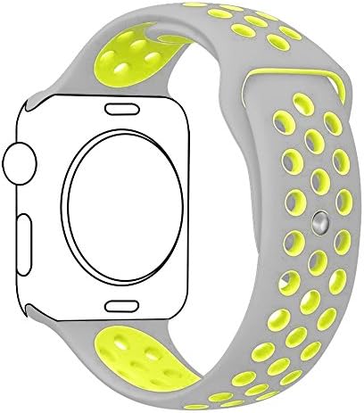 Ocydar Apple Watch Band 38mm, Soft Silicone Nike+ Sport Style Replacement iWatch Strap Band for Apple Watch Series 1 Series 2, Apple Watch Nike+, S/M Size - Silver / Volt Yellow
