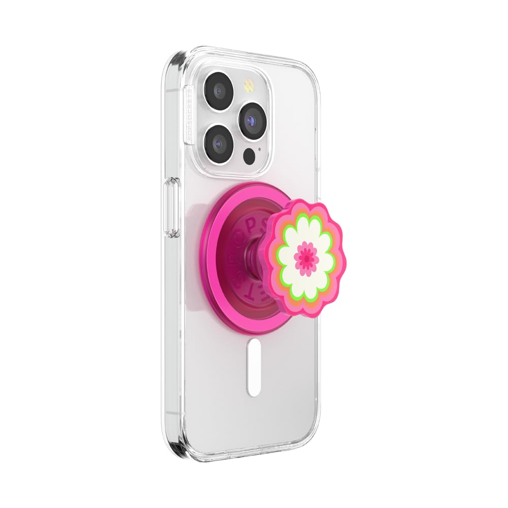 PopSockets Phone Grip for MagSafe with Kickstand, Magnetic Stand, Swappable Top, Secure Hold for iPhone MagSafe Cases, Phone & Tablet Grip, Cute PopSockets - Molded Flower Kaleidoscope Image