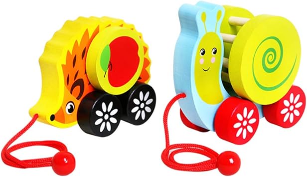 Amazon Co Jp 2ピース 木製のハリネズミとカタツムリのおもちゃに沿って引く おもちゃに沿って伝統的な手作りの木製のプッシュ 幼児と幼児を歩くことを奨励 スポーツ アウトドア
