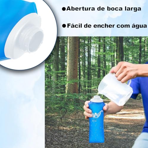 2x Garrafa de Água Dobrável para Esportes, 500ml, Bico Anti Vazamento, Livre de BPA, Azul