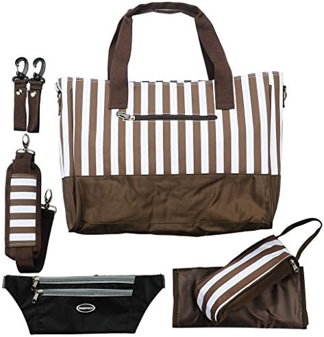 Diaper Bag Messenger with Changing Pad, Bottle Holders, Travel Money Belt, Stroller Clips