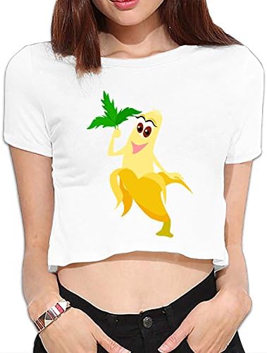 McNally Banana Women's Summer Loose Fit Sexy Short Sleeve T-shirt Casual Crop Top XLWhite