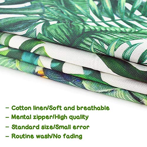 Johouse 4 PCS Tropical Leaves Pillow Covers, Cotton Linen Decorative Summer Green Leaf Throw Cushion Cover for Sofa Bed Car Couch and Summer Party Favor,18x18inch