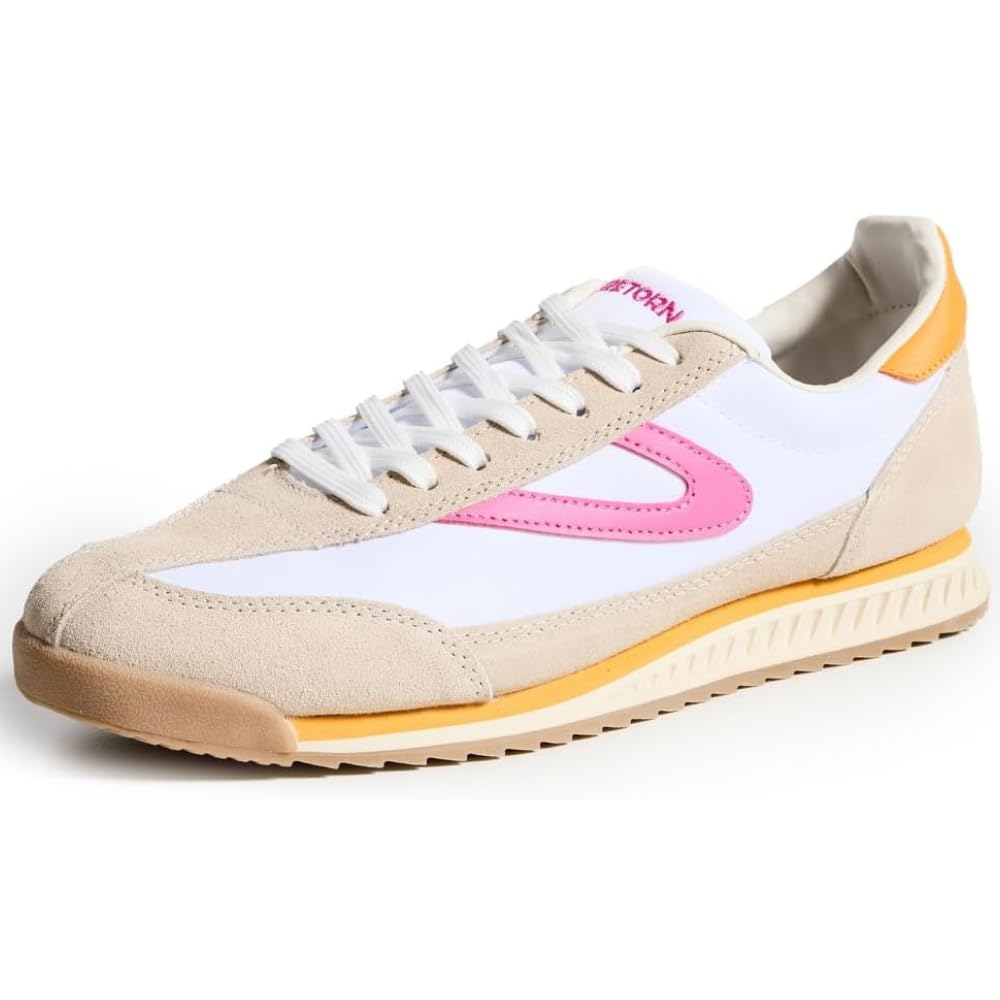 TRETORN Women’s Rawlins Casual Lace-Up Sneakers, White/Pink/Orange, 8.5