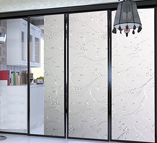 Bloss Iron Flower Etched Glass Static Window Clings Privacy Decorative Window Film, 17.7 Inches By 78.7 Inches