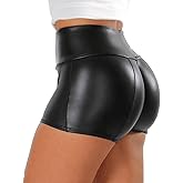 Tulucky Women's Flexible Club Faux Leather Shorts High Waisted Sexy Disco Short Hot Pants