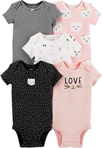 Carter's Baby Girls 5-Pack Original Short Sleeve Bodysuits (Cat) (Newborn)