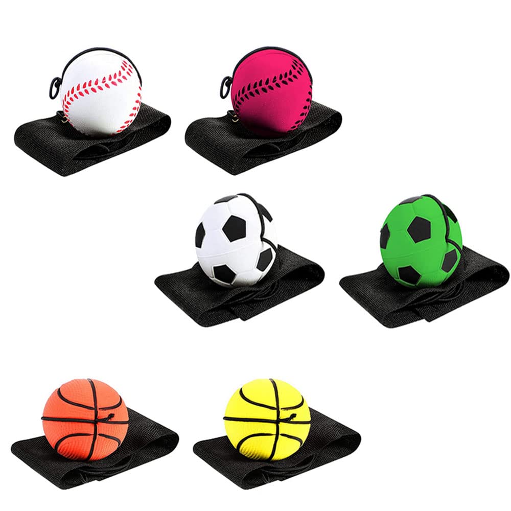 BDHI 6pcs Wrist Return Ball Sports Wrist Balls Wrist Band Ball Rubber Sports Ball Wrist Training Bouncy Ball(Y169-6)