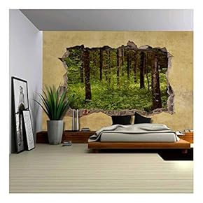 Trees in The Forest Viewed Through a Broken Wall - Large Wall Mural, Removable Peel and Stick Wallpaper, Home Decor - 66x96 inches