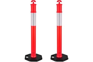 VEVOR 2 Pack Traffic Delineator Posts, 45 inches Traffic Safety Cones with Weighted Base and Reflective Strips, Heavy Duty De