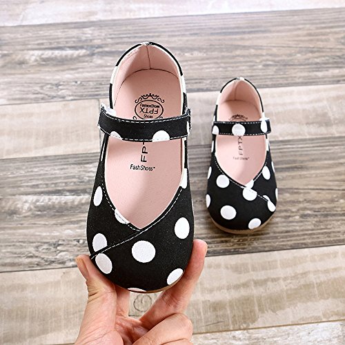 Dainzuy Toddler Baby Girls Shoes Children Dot Leather Single Shoes Soft Sole Non-Slip Princess Shoes 12-18 Months Black