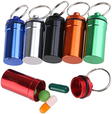 FoolHome 6pcs Waterproof Aluminum Pill Box Case Bottle Cache Drug Holder Keychain Container