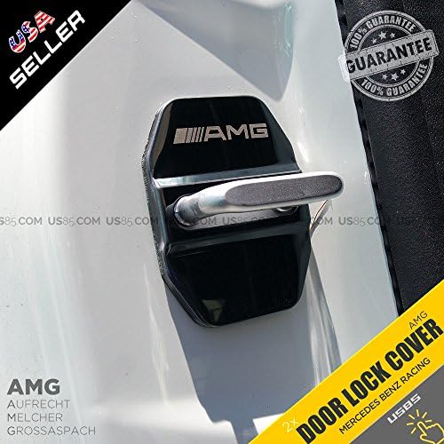 US85 Mercedes-Benz 2x Chrome Black AMG Door Car Lock Protective Cover Sticker Badge Decoration