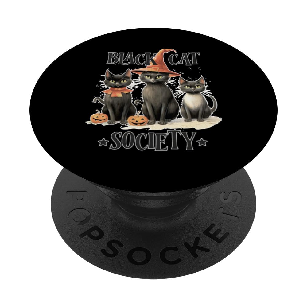 Cat Society Spooky Halloween Creepy Ghostly Black Design PopSockets Swappable PopGrip