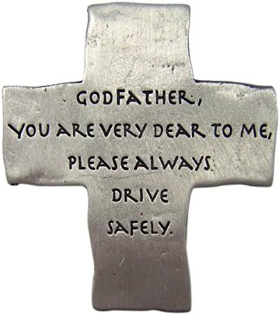 Fine Pewter Godfather Drive Safely Cross Car Auto Visor Clip, 2 1/8 Inch