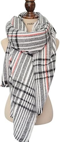 EFZQ Women's Colorful Mohair Tassels Plaid Large Tartan Scarf Warm Winter Shawl Wrap