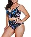 LALAGEN Women's Strappy Hollow Out Floral Swimwear Plus Size High Waist Bikini Sets Night L