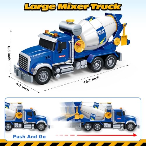 Uniiking® Toddler Trucks Toy, 16" Large Mixer Truck Toy with Lights & Sounds, Truck Vehicle Boy Toy for 3 4 5 6 Year Old Boys, Christmas Birthday Gifts for Boys & Girls