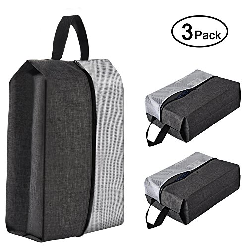 Travel Shoe Bags with Zippered & Handle Strap CGBE Visible Nylon Mesh Shoe Carrying Organizers One Fit Most 3 PACK (Dark gray)