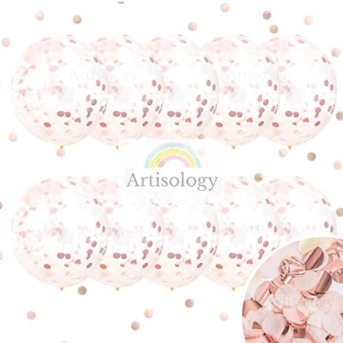 Artisology Rose Gold and Pink 18" Confetti Balloons |10 PACK| GLAM special event like baby gender neutral or baby shower, bridal shower decorations (PREFILLED)
