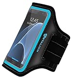 Galaxy S7 Armband: Stalion Sports Running & Exercise Gym Sportband (Cyan Blue) Water Resistant + Sweat Proof + Key Holder + ID / Credit Card / Money Holder