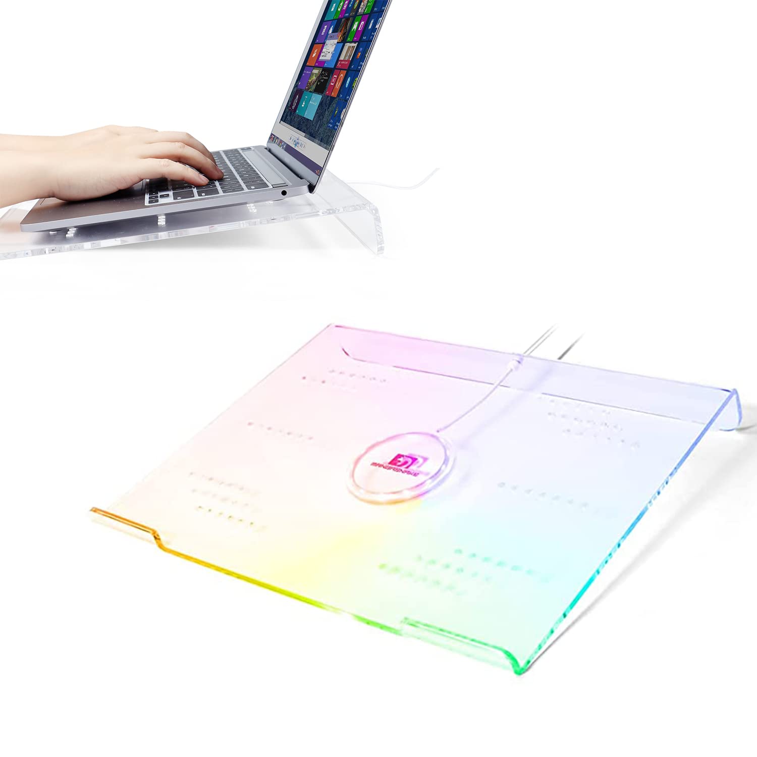 MAMBASNAKE Laptop Riser for Desk, Clear Acrylic Laptop Stand, Ergonomic Computer Stand for Laptop, Ventilated Notebook Holder-366 RGB Backlit-Compatible with iPad MacBook-10 to17.3 Inch, Work or Home