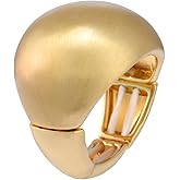 Ecesha 14 K Gold Plated Chunky Matt Brush Metallic Dome Adjustable Stretch Rings Jewelry for Women Costume Cocktail Prom
