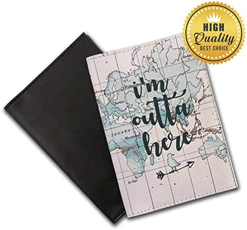 Leather Passport Cover - Passport Holder Case for Men & Women - Vintage World Map - Im Outta Here - Travel Gift
