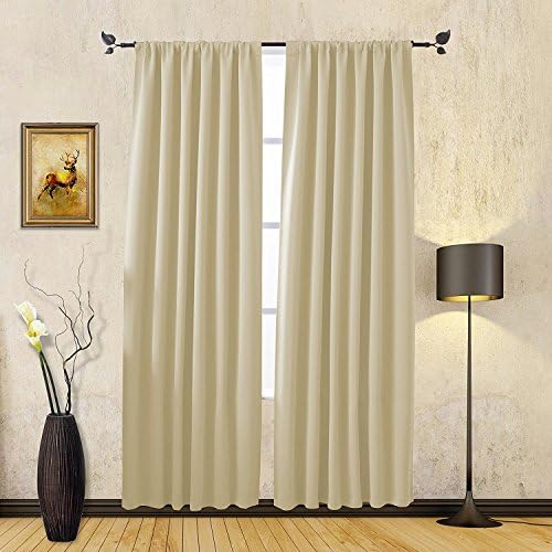 Floweroom Blackout Curtains With Back Tab Rob Pocket Thermal Insulated 52 Inch By 96 Inch Beige Two Panels