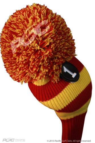 Majek Golf Club Head Covers: Red & Yellow Limited Edition Throwback Long neck Knit Retro Pom Pom Traditional Classic Vintage Old School Ultimate Driver Fairway Wood Golf Head Cover Set Usc Colors - Thumbnail 2