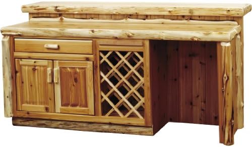 Fireside Lodge Furniture Hand Crafted Cedar Bar with Built in Cutting Board and Cabinet with Armor Finish Top, Refrigerator Opening on Right, with Wine Rack, 7', Traditional Cedar