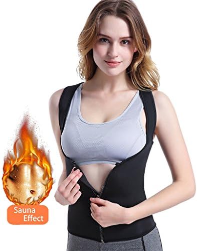 SNORSO Women Sweat Waist Trainer Slimming Vest for Weight Loss Hot Sauna Sweat Suit Neoprene Body Shaper Fat Burner Workout Black Tank Top Shirt with Zipper