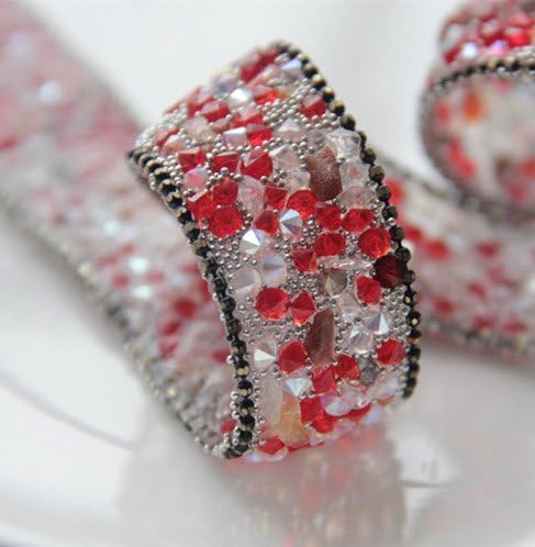 1 Yard Artificial Red Stone Beaded Lace Net Trim Applique Ribbon Costume Fabric For Dress - 2 cm Width