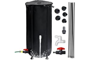 Japard 16 Inch Slim Rain Barrel Water Tank Collapsible Indoor Outdoor 26 Gallon Rainwater Storage from Gutter Upgraded Leakproof Spigot Downspout Catcher with Filter Black 100L