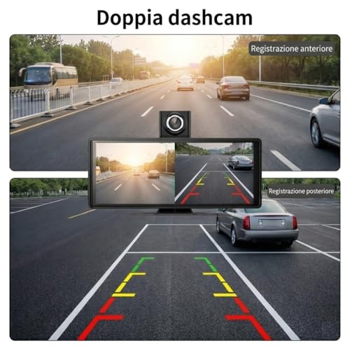 10.26 Inch Car Play Screen Car Play for Wireless Car and Android Car, 4K Dash Cam, Support 1080P Rear View Camera, IPS Touch Car Screen, Mirror Link, BT/FM/AUX, TF 64GB, Plug and Play 12V/24V