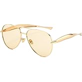 SUNGAFAS Gold Aviator Sunglasses for Women Men Oversized Aviators Sun Glasses Metal Retro Shades