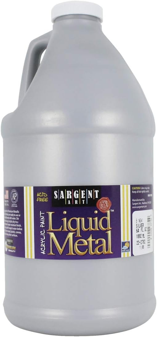 Sargent Art Half Gallon Liquid Metal Silver Acrylic Paint, (64-Ounce, 1/2 Gallon) 22-2782