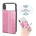 CASZONE Credit Card Holder Phone Wallet,Flip Wallet Stick on Back of Phone with Elastic Hand Strap,Cell Phone Card Holder Glitter Girl fit iPhone Android Case -Pink