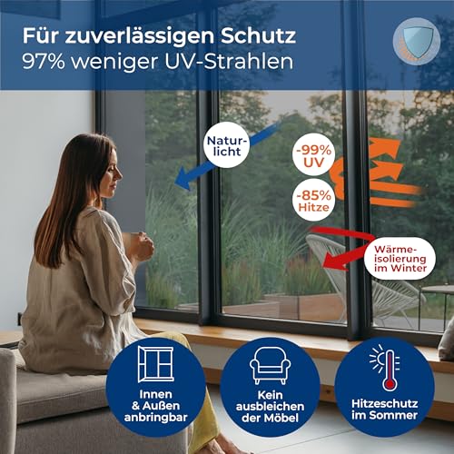 WindowShield® UV Protection Sun Protection Window Film, Inside or Outside Mirror Film, Self-Adhesive Silver Reflective Window Film, Residue-Free Sun Protection Film, 44.5 x 200 cm